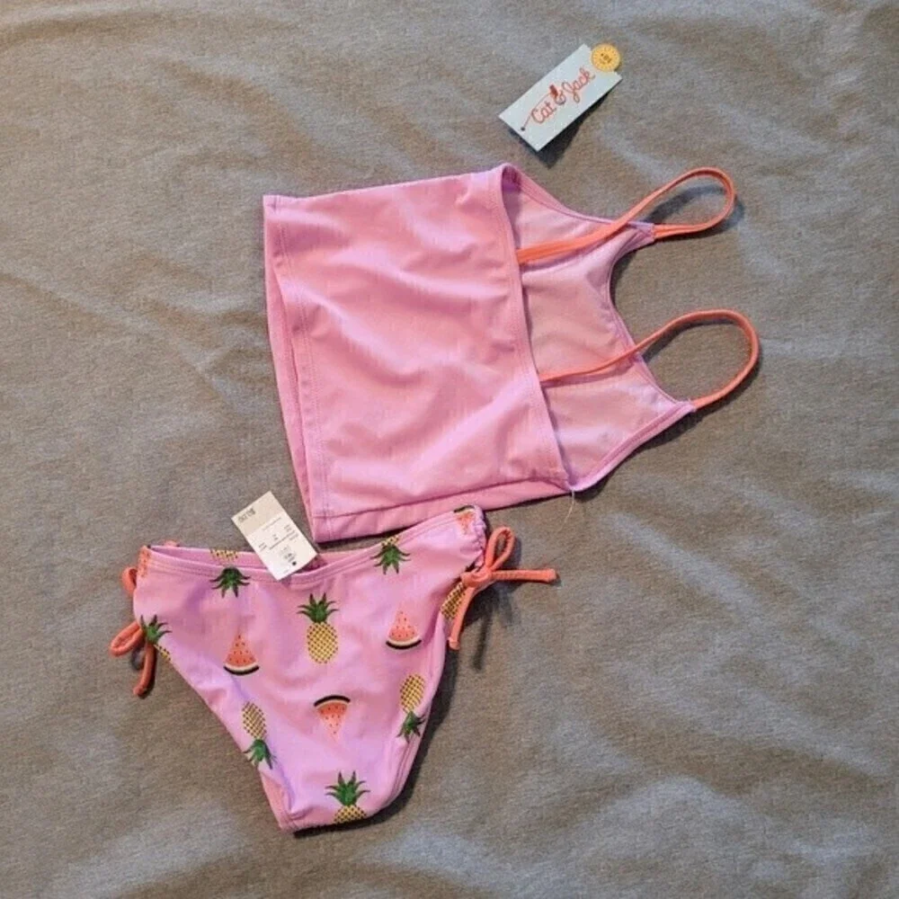 Nwt Girls' Aloha Tankini Set- Cat & Jack™ Pink Size X Small (4/5)